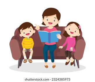 Family Reading a Book Together.Grandparent Father, mother and their child