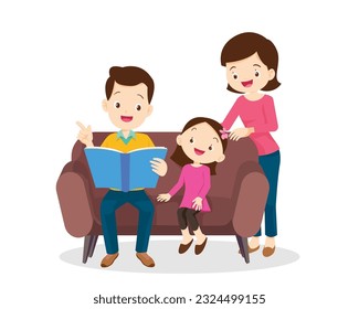 Family Reading a Book Together.Grandparent Father, mother and their child