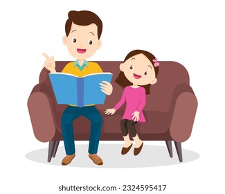 Family Reading a Book Together.Grandparent Father, mother and their child