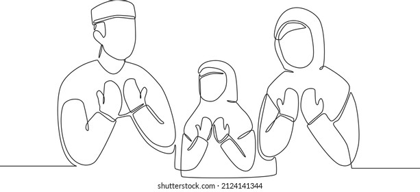 A family is reading the intention to fast  together in black and white background. Ramadan Kareem. Vector illustration. Fast. Ramadan.