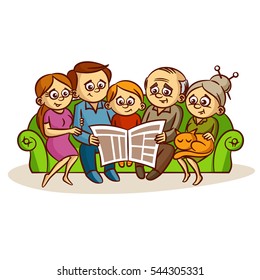 Family Reading A Newspaper Vector Illustration