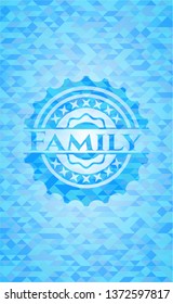Family realistic light blue emblem. Mosaic background