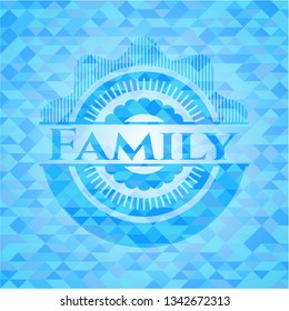 Family realistic sky blue emblem. Mosaic background