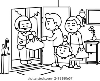 Family receive delivery service coloring pages.