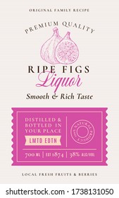 Family Recipe Figs Liquor Acohol Label. Abstract Vector Packaging Design Layout. Modern Typography Banner With Hand Drawn Fruit Silhouette Logo And Background. Isolated.