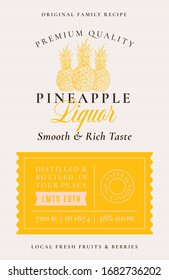 Family Recipe Pineapples Liquor Acohol Label. Abstract Vector Packaging Design Layout. Modern Typography Banner with Hand Drawn Pineapple Silhouette Logo and Background. Isolated.