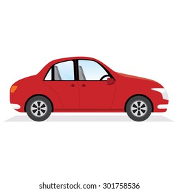 Family red car isolated. Vector illustration of a red car.