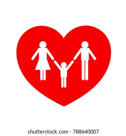 Family in red heart, icon design. Family care concept. Vector illustration isolated on white background.