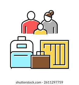 family refugee with luggage color icon vector. family refugee with luggage sign. isolated symbol illustration