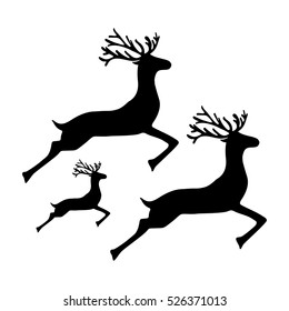 Family of reindeer jumping and running on a white background