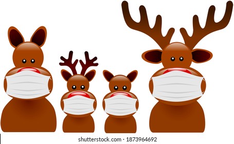 family of reindeer wearing protective masks
