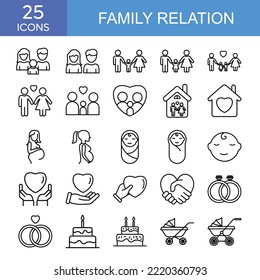 Familia, Relación, Conjunto De Icono Pareja, Diseño De Plantilla De Diseño De Logotipo De La Colección De Iconos Signo De Ilustración Y Píxeles De Símbolo Perfecto