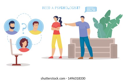 Family Relations Problems, Marriage Crisis and Psychological Help for Couples on Verge of Divorce Flat Vector Banner, Poster Template. Jealous Husband Blaming Wife in Marriage Betrayal Illustration