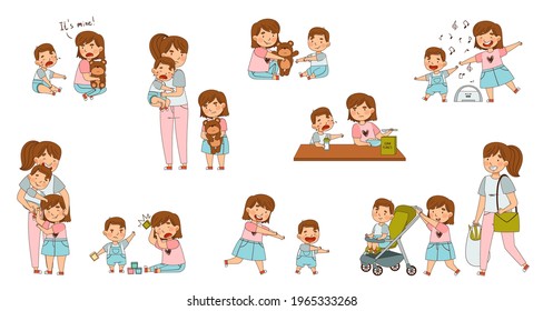Family Relations with Siblings Playing Toys and Warring with Each Other Vector Set