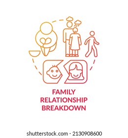 Family relationship breakdown red gradient concept icon. Unaccompanied youth abstract idea thin line illustration. Parents separation and divorce. Isolated outline drawing. Myriad Pro-Bold font used