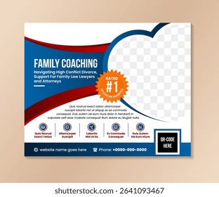 Family Relationship Coaching Program Template, family coaching Poster with heart shape for photo space and infographic icon. the illustration on horizontal layout isolated on white background.