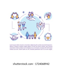 Family relationship concept icon with text. Parents love and support. Feeling of togetherness. PPT page vector template. Brochure, magazine, booklet design element with linear illustrations