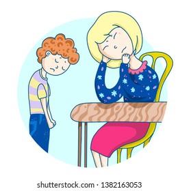 Family relationship mom and son. The boy rastroil his parents and feels guilty.