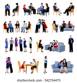 Family And Relationship Problems Counseling And Therapy With Support Group Flat Icons Collection Abstract Isolated Vector Illustration