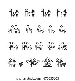 Family and relationship vector icon set in thin line style