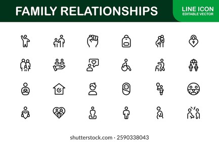 Family Relationships Icon Set. Premium Icons for Parenting, Sibling Bonds, Family Ties, and Emotional Connections