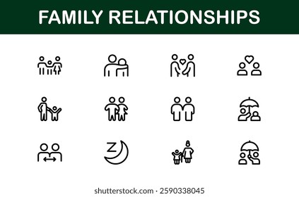 Family Relationships Icon Set. Premium Icons for Parenting, Sibling Bonds, Family Ties, and Emotional Connections