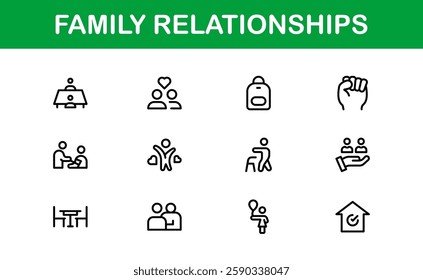 Family Relationships Icon Set. Premium Icons for Parenting, Sibling Bonds, Family Ties, and Emotional Connections