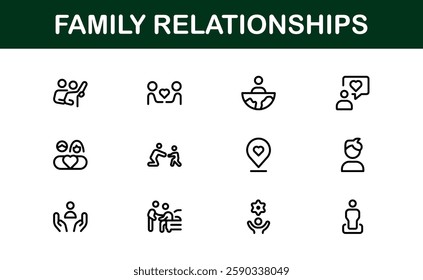 Family Relationships Icon Set. Premium Icons for Parenting, Sibling Bonds, Family Ties, and Emotional Connections