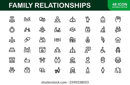 Family Relationships Icon Set. Premium Icons for Parenting, Sibling Bonds, Family Ties, and Emotional Connections