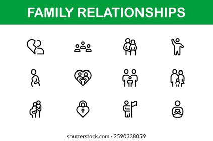 Family Relationships Icon Set. Premium Icons for Parenting, Sibling Bonds, Family Ties, and Emotional Connections