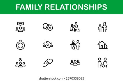 Family Relationships Icon Set. Premium Icons for Parenting, Sibling Bonds, Family Ties, and Emotional Connections