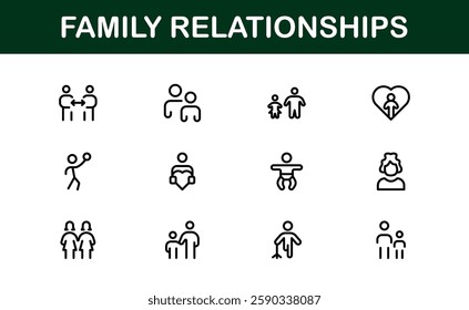 Family Relationships Icon Set. Premium Icons for Parenting, Sibling Bonds, Family Ties, and Emotional Connections