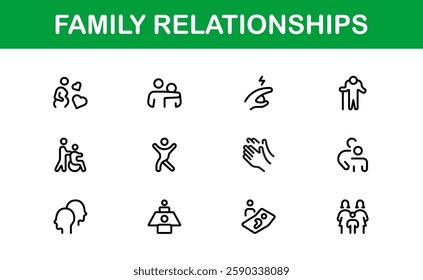 Family Relationships Icon Set. Premium Icons for Parenting, Sibling Bonds, Family Ties, and Emotional Connections