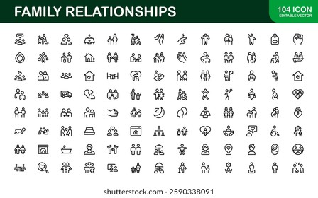 Family Relationships Icon Set. Premium Icons for Parenting, Sibling Bonds, Family Ties, and Emotional Connections