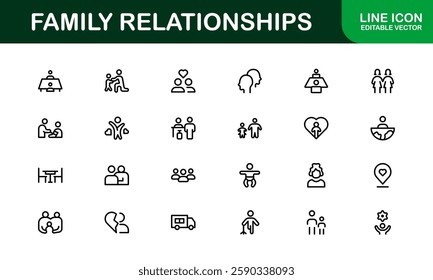 Family Relationships Icon Set. Premium Icons for Parenting, Sibling Bonds, Family Ties, and Emotional Connections