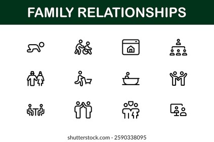 Family Relationships Icon Set. Premium Icons for Parenting, Sibling Bonds, Family Ties, and Emotional Connections