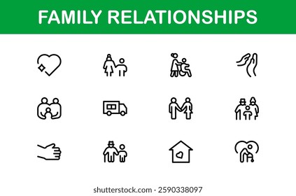 Family Relationships Icon Set. Premium Icons for Parenting, Sibling Bonds, Family Ties, and Emotional Connections