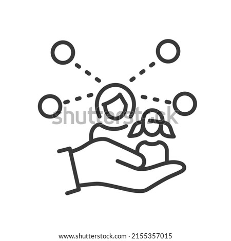 Family relationships - vector line design single isolated icon on white background. High quality black pictogram. Image of mother and daughter under protection. Adoption and kinship options idea