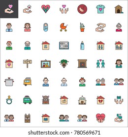 Family relatives filled outline icons set, line vector symbol collection, linear colorful pictogram pack. Signs, logo illustration, Set includes icons as pregnancy,father, mother, newborn, grandfather