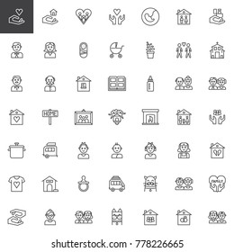 Family relatives line icons set, outline vector symbol collection, linear style pictogram pack. Signs, logo illustration. Set includes icons as pregnancy, baby,father, mother, newborn, grandfather