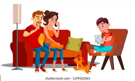 Family Relaxing At Home Together Vector. Isolated Illustration
