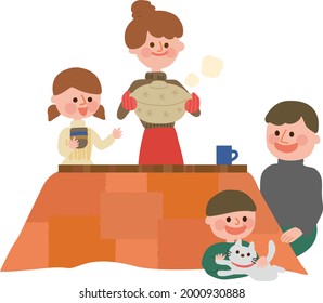 A family relaxing with a kotatsu