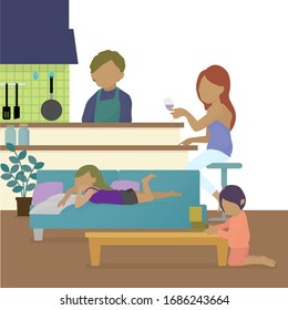 A family relaxing in the living room
