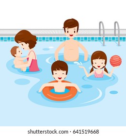 Family Relaxing In Swimming Pool, Healthy, Exercise, Sport, Activity, Body, Vacations, Holiday, Relationship