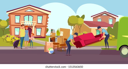 Family Relocating Moving Flat Vector Illustration Stock Vector (Royalty ...