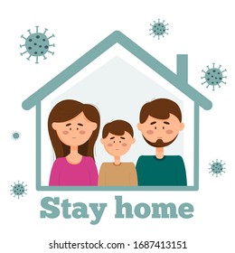 The family remains in quarantine during the virus outbreak. Vector flat illustration
