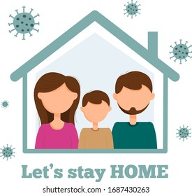 The family remains in quarantine during the virus outbreak. Vector flat illustration
