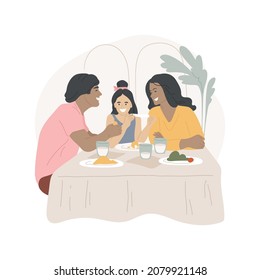 Family restaurant isolated cartoon vector illustration. Opening fortune cookies, reading chinese prophecies, family sitting in a restaurant, a night out, eating together cartoon vector.