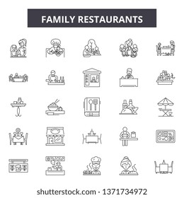 Family restaurants line icons, signs set, vector. Family restaurants outline concept, illustration: restaurant,family,food,people,business