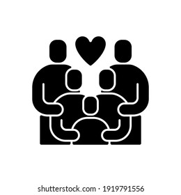 Family Reunion Black Glyph Icon. Relatives Social Gathering. Parents Celebrate Together With Children. Happy Generations Meeting. Silhouette Symbol On White Space. Vector Isolated Illustration